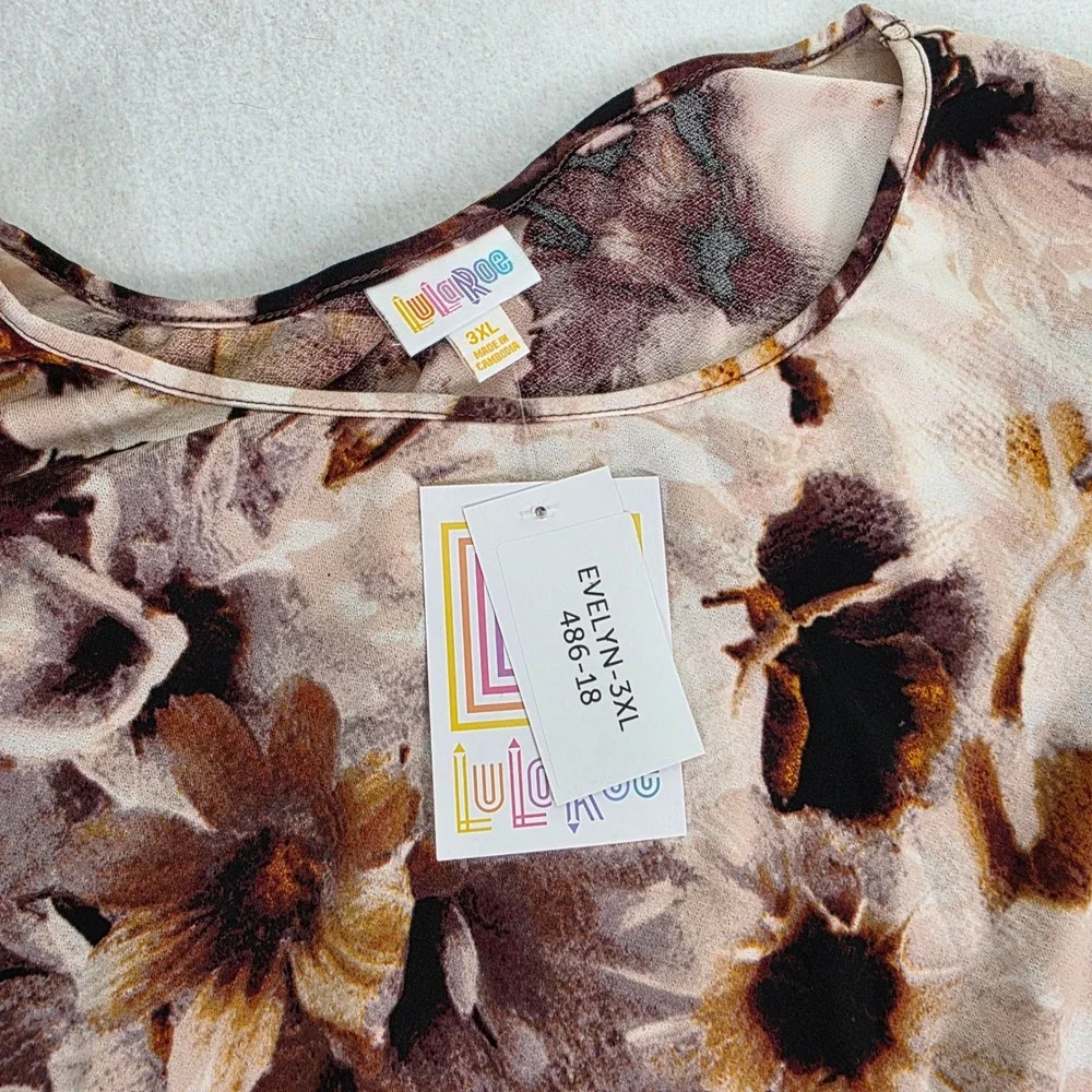 LuLaRoe Women 3XL Evelyn Dress Brown Floral Smocked Waist NWT 486-18 - Picture 3 of 11